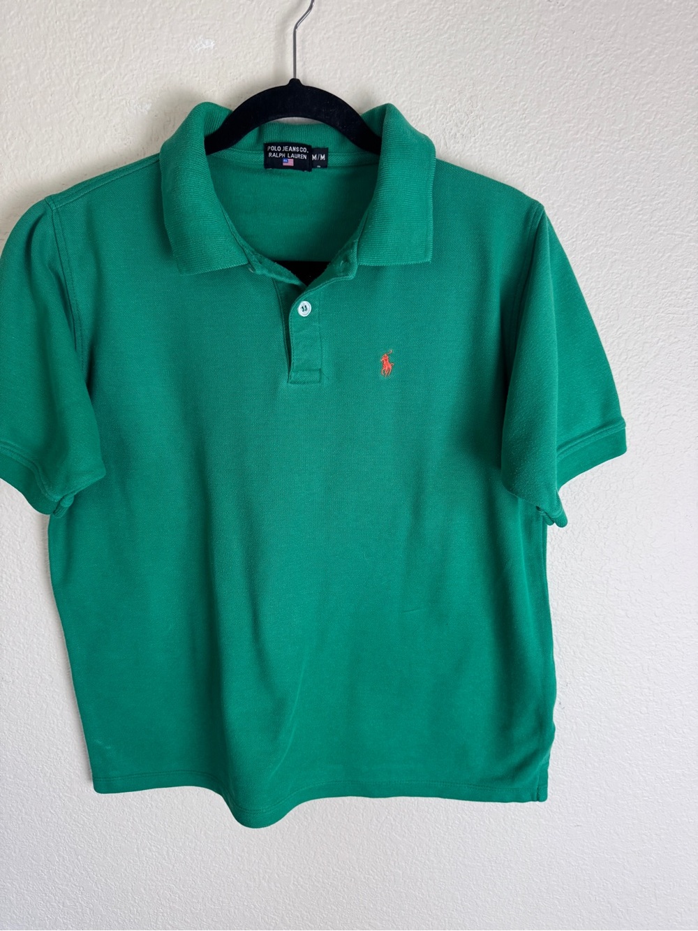 Polo Jeans Co. Ralph Lauren Men's M Green Solid Polo Shirt Knit Button Logo